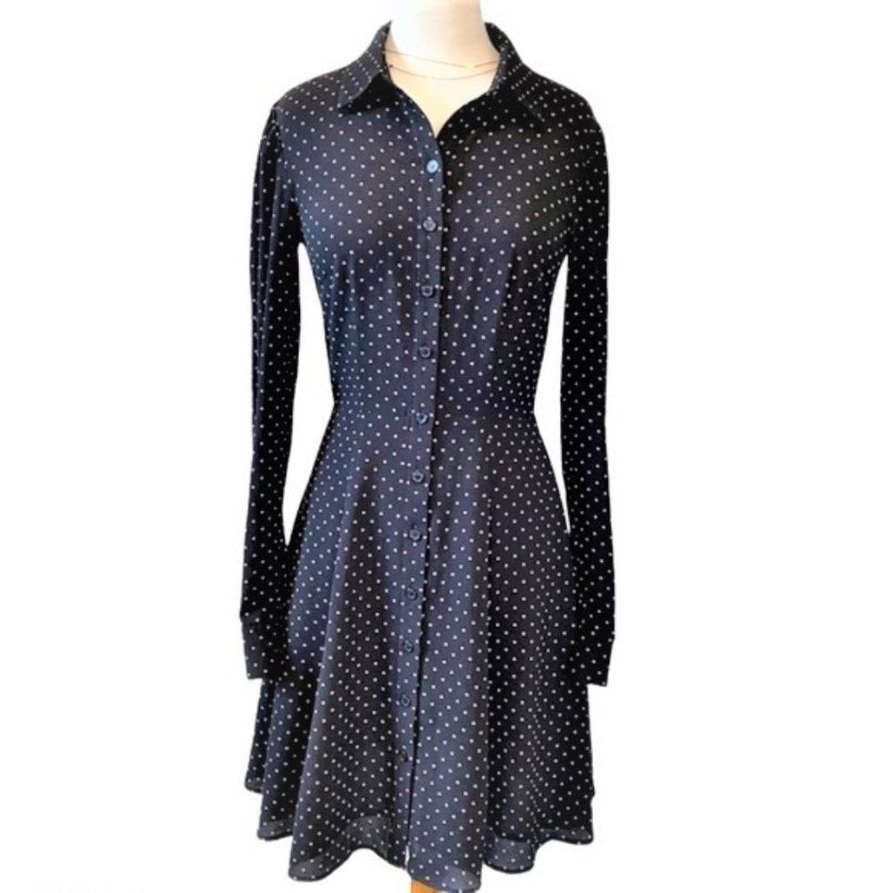 Navy Polka Dot Long Sleeve Dress